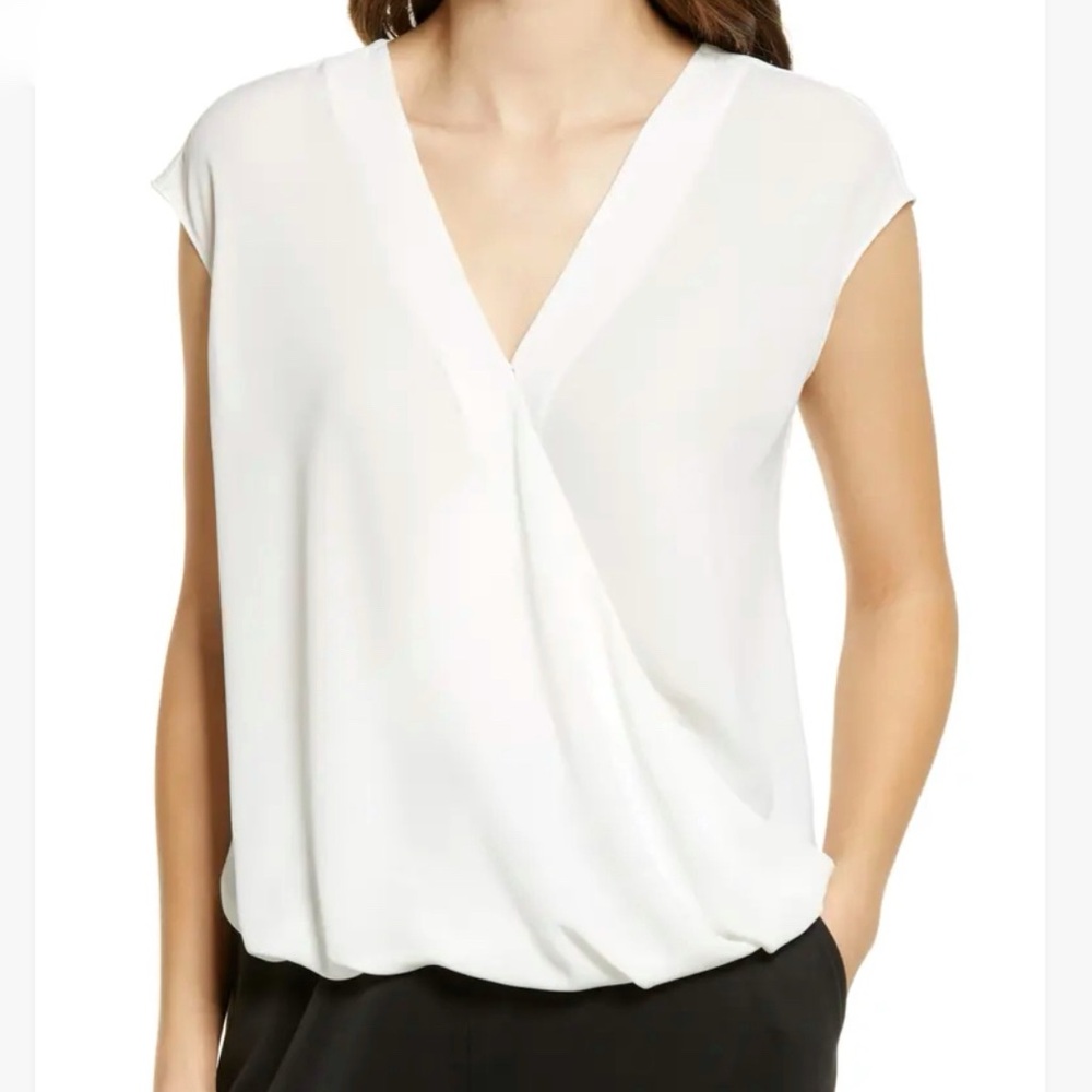 Halogen Surplice Blouson Top Cream Cloud Linen Modal Blend NWT-Large